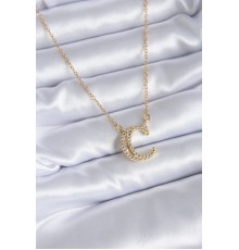 316L Çelik Gold Renk C Harf Model Zirkon Taşlı Kadın Kolye - TJ-BKO7713