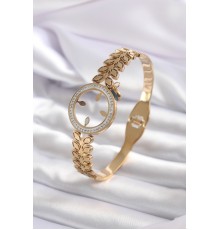 316L Çelik Gold Renk Çeyrek Takılabilen Zirkon Taş Detay Kadın Kelepçe - TJ-BB5548