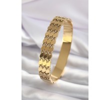 316L Çelik Gold Renk Arpa İşleme Model Kadın Kelepçe - TJ-BB5549
