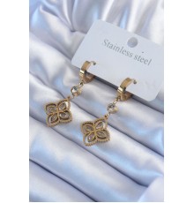 316L Çelik Gold Renk Zirkon Taşlı Çiçek Model Kadın Küpe - TJ-BKP8013