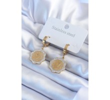 316L Çelik Gold Renk Çyrek Model Zirkon Taş Detay Kadın Küpe - TJ-BKP8018