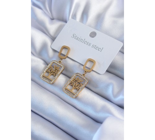 316L Çelik Gold Renk Kare Yaşam Ağacı Model Zirkon Taş Detay Kadın Küpe - TJ-BKP8029 316L Çelik Gold Renk Kare Yaşam Ağacı Model Zirkon Taş Detay Kadın Küpe - TJ-BKP8029