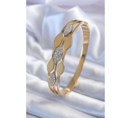 316L Çelik Gold Renk Arpa Model Zirkon Taş Detay Kadın Kelepçe Bileklik - TJ-BB5600 316L Çelik Gold Renk Arpa Model Zirkon Taş Detay Kadın Kelepçe Bileklik - TJ-BB5600