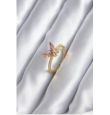 Gold Renk Pembe Zirkon Taşlı Kelebek Model Kadın Yüzük - TJ-BYK2842