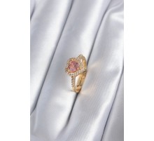 Pirinç Gold Renk Pembe Zirkon Taş Kalp Charm Model Kadın Yüzük - TJ-BYK2860
