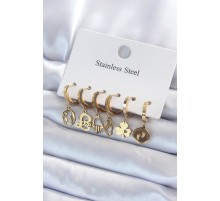 316L Çelik Gold Renk Çoklu Figür Model Kadın Küpe Seti - TJ-BKP8142
