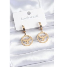 316L Çelik Gold Renk Kuş Model İşleme Detay Kadın Küpe - TJ-BKP8147