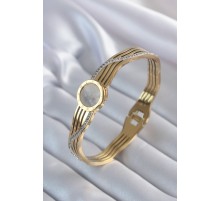 316L Çelik Gold Renk Zirkon Taş İşleme Detay Kadın Kelepçe - TJ-BB5697