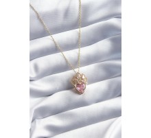 316L Çelik Gold Renk Pembe Zirkon Taşlı Kalp Model Kadın Kolye - TJ-BKO8075