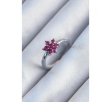 Pirinç Gümüş Renk Pembe Zirkon Taşlı Lotus Model Kadın Yüzük - TJ-BYK2905