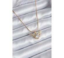 316L Çelik Gold Renk Zirkon Taşlı Boynuz Model Kadın Kolye - TJ-BKO8134