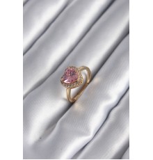 Pirinç Gold Renk Pembe Zirkon Taş Kalp Charm Model Kadın Yüzük - TJ-BYK2955