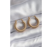 316L Çelik Gold Renk İşleme Detay Halka Model Kadın Küpe - TJ-BKP8310