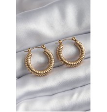 316L Çelik Gold Renk İşleme Detay Halka Model Kadın Küpe - TJ-BKP8310