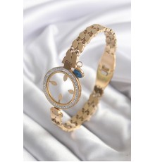316L Çelik Gold Renk Arpa Model Zirkon Taş Detay Çeyrek Altın Takılabilir Kadın Kelepçe - TJ-BB5765