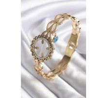 316L Çelik Gold Renk Zirkon Taş Sonsuzluk Detay Çeyrek Altın Takılabilir Kadın Kelepçe - TJ-BB5763