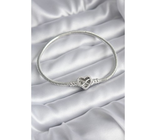 Pirinç Gümüş Renk Zirkon Taşlı Kalp Sonsuzluk Model Charm Kadın Bileklik - TJ-BB5796