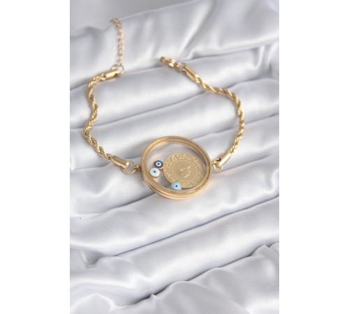 316L Çelik Gold Renk Burgu Zincir Fanus Çeyrk Model Kadın Bileklik - TJ-BB5787