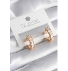 Pirinç Gold Renk Zirkon Taşlı Halka Model Kadın Küpe - TJ-BKP8350