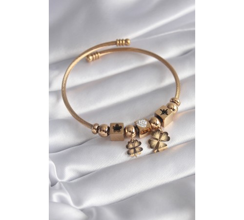 316L Çelik Gold Renk Zirkon Taş Kalp Detay Yonca Figür Charm Model Kadın Bileklik - TJ-BB5828 316L Çelik Gold Renk Zirkon Taş Kalp Detay Yonca Figür Charm Model Kadın Bileklik - TJ-BB5828