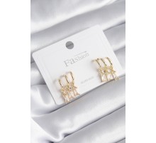 Pirinç Gold Renk 3'lü Sallantı Zirkon Taşlı Kadın Küpe - TJ-BKP8422