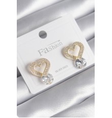 Pirinç Gold Renk Zirkon Taşlı Kalp Model Damla Zirkon Taş Detay Kadın Küpe - TJ-BKP8533