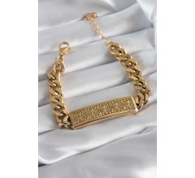316L Çelik Gold Renk Zincir Model Motif İşleme Kadın Bileklik - TJ-BB5888