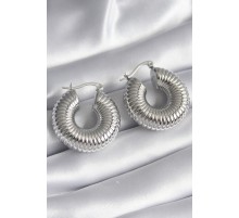 Pirinç Gümüş Renk İşlemeli Halka Model Kadın Küpe - TJ-BKP8538