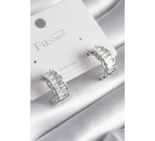 Pirinç Gümüş Renk Zirkon Taşlı Kadın Küpe - TJ-BKP8628