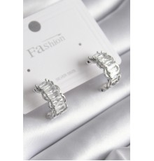 Pirinç Gümüş Renk Zirkon Taşlı Kadın Küpe - TJ-BKP8628