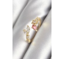 Pirinç Gold Renk Pembe Zirkon Taşlı Yıldız Model Kadın Yüzük - TJ-BYK3045