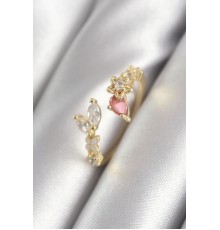 Pirinç Gold Renk Pembe Zirkon Taşlı Yıldız Model Kadın Yüzük - TJ-BYK3045