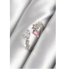 Pirinç Gümüş Renk Pembe Zirkon Taş Detay Yıldız Detay Kadın Yüzük - TJ-BYK3046