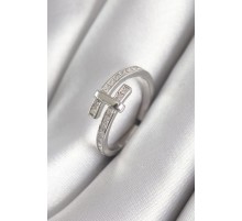 Pirinç Gümüş Renk Zirkon Taşlı Kadın Yüzük - TJ-BYK3079