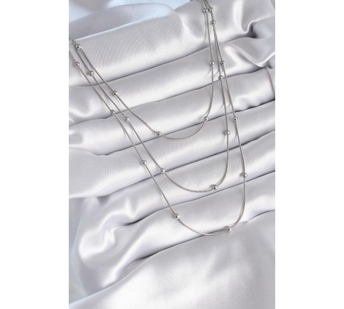 316L Çelik Gümüş Renk 3'lü Topçuk Detay Kadın Kolye - TJ-BKO8313