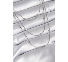 316L Çelik Gümüş Renk 3'lü Topçuk Detay Kadın Kolye - TJ-BKO8313