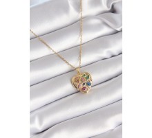 316L Çelik Gold Renk Renkli Zirkon Taşlı Kalp Model Kadın Kolye - TJ-BKO8329