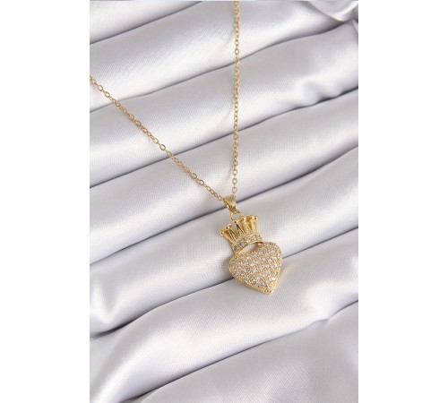316L Çelik Gold Renk Zirkon Taşlı Taçlı Kalp Model Kadın Kolye - TJ-BKO8335 316L Çelik Gold Renk Zirkon Taşlı Taçlı Kalp Model Kadın Kolye - TJ-BKO8335