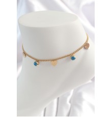 316L Çelik Gold Renk Zincir Model Kalp Figür Nazar Boncuk Detay Kadın HalHal - TJ-HH1528