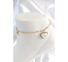 316L Çelik Gold Renk Zincir Model 3D İnci Kalp Model Kadın HalHal - TJ-HH1530