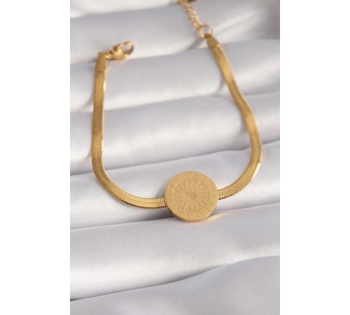 316L Çelik Gold Renk İtalyan Zincir Model İşlemeli Madalyon Figür Kadın Bileklik - TJ-BB5933 316L Çelik Gold Renk İtalyan Zincir Model İşlemeli Madalyon Figür Kadın Bileklik - TJ-BB5933