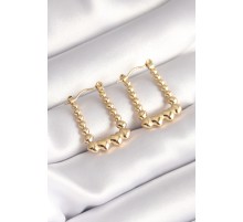 316L Çelik Gold Renk Kare Kalp Model Kadın Küpü - TJ-BKP8638
