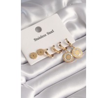 316L Çelik Gold Renk Sedefli Lotus Model Kadın Küpe Seti - TJ-BKP8650