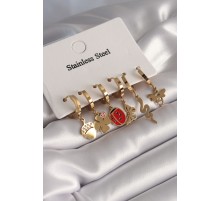 316L Çelik Gold Renk Çoklu Figür Model Kadın Küpe Seti - TJ-BKP8657