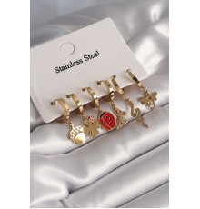 316L Çelik Gold Renk Çoklu Figür Model Kadın Küpe Seti - TJ-BKP8657
