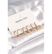 316L Çelik Gold Renk Geometrik Model Kadın Küpe Seti - TJ-BKP8663