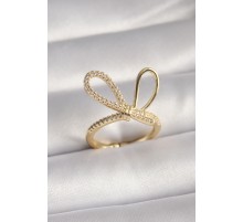 Gold Renk Zirkon Taşlı Düğüm Model Kadın Yüzük - TJ-BYK3085