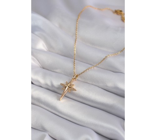316L Çelik Gold Renk Zirkon Taşlı Kutup Yıldızı Model Kadın Kolye - TJ-BKO8349