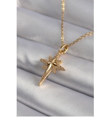 316L Çelik Gold Renk Zirkon Taşlı Kutup Yıldızı Model Kadın Kolye - TJ-BKO8349
