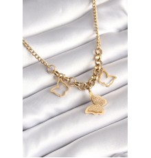 316L Çelik Gold Renk Simli Kelebek Model Kadın Kolye - TJ-BKO8360